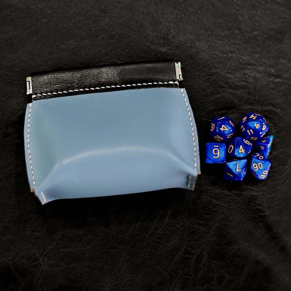 Leather Dice Bag: Hand-Sewn Top-Grain Cowhide case + Free 7-Piece DND Dice Set