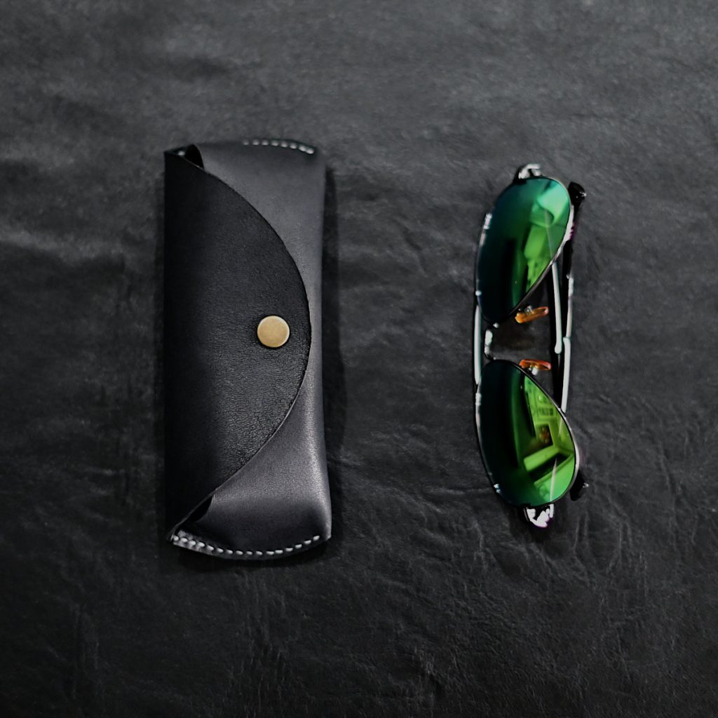 Hand-Stitched Top-Grain Leather Eyewear Case in Jet Black