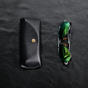 Hand-Stitched Top-Grain Leather Eyewear Case in Jet Black