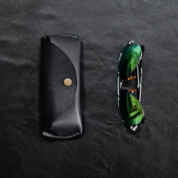 Hand-Stitched Top-Grain Leather Eyewear Case in Jet Black