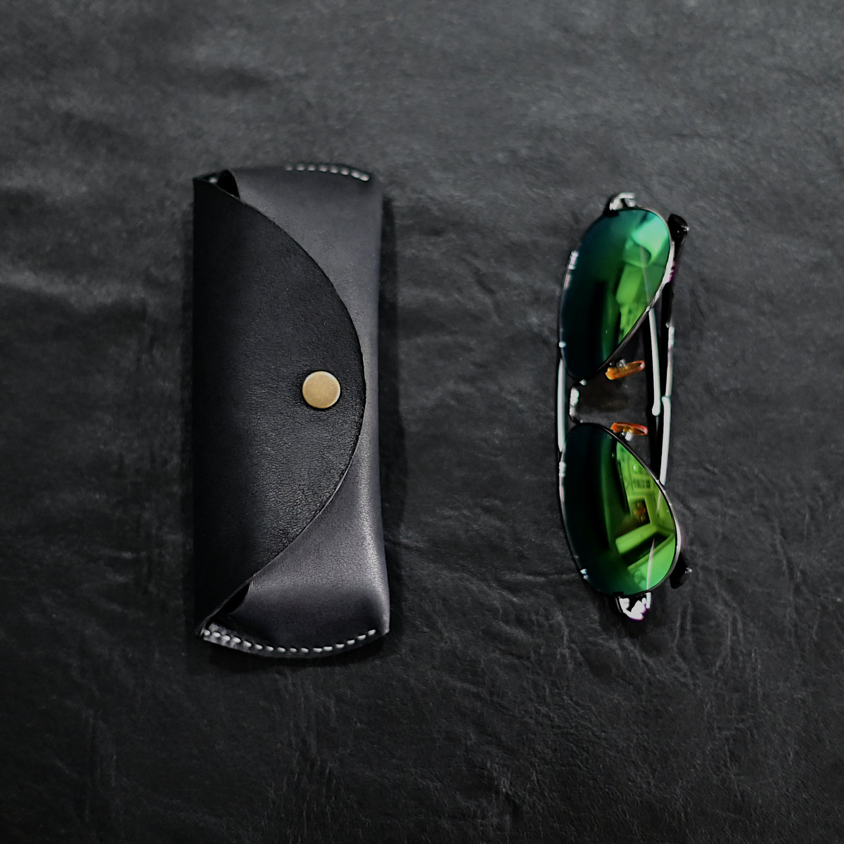 Hand-Stitched Top-Grain Leather Eyewear Case in Jet Black