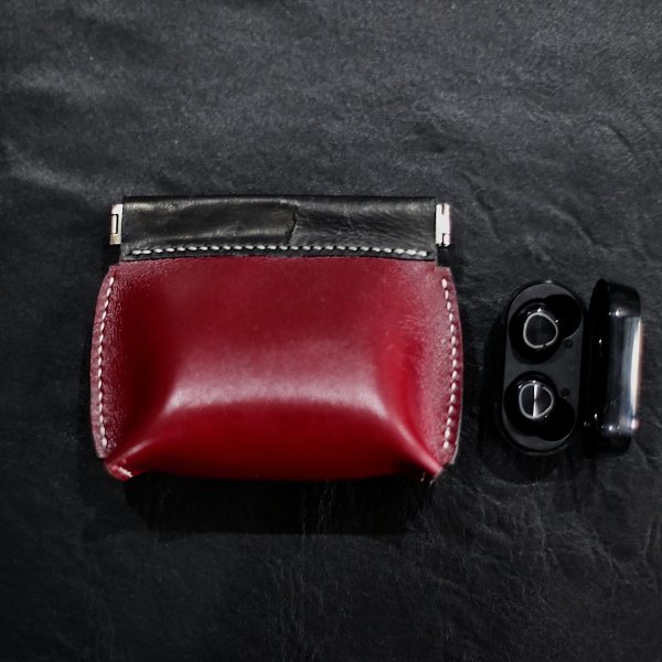 Hand-Stitched Two-Tone Leather Pouch - Black & Burgundy