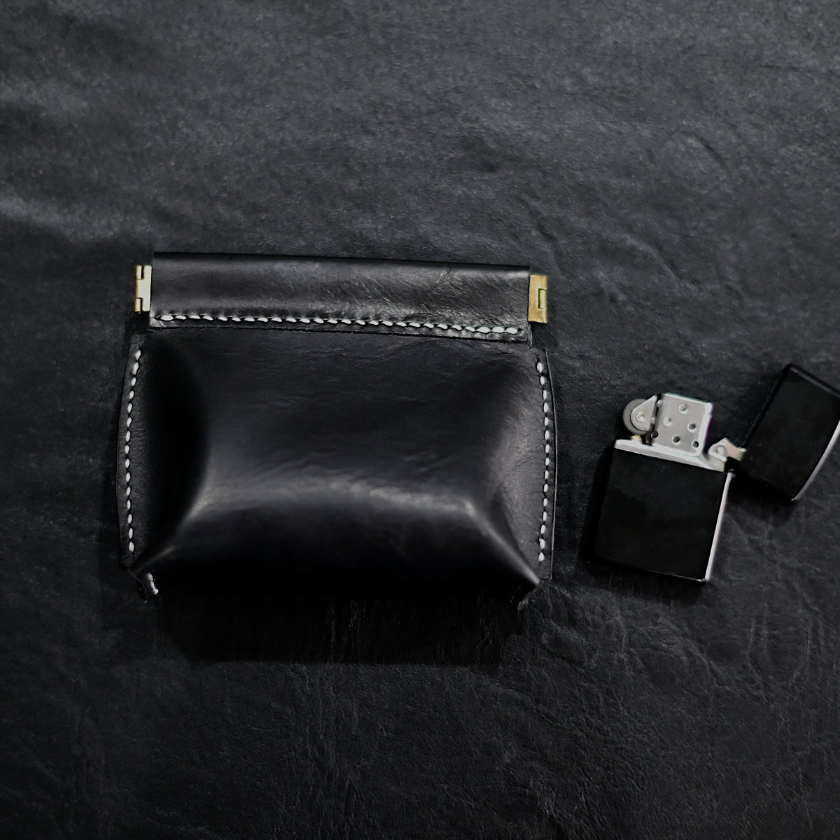 Hand-Stitched Black Leather Mini Pouch: Compact Multi-Purpose Organizer for Earbuds|Jewelry|Lipstick|Coins