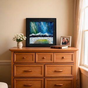 Aurora Borealis Textured Oil Painting – Original Northern Lights Art in Black Frame