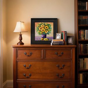Best Dad Ever Gifts for Dad - Hand-Painted Sunflower Oil Painting in Cowhide Frame | Personalized Wall Art