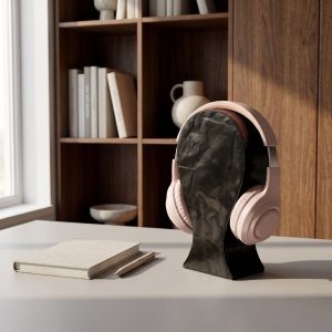 Minimalist Leather Headphone Holder - Handcrafted with Top Grain Cowhide | Luxury Handmade headphone stand​ - Black