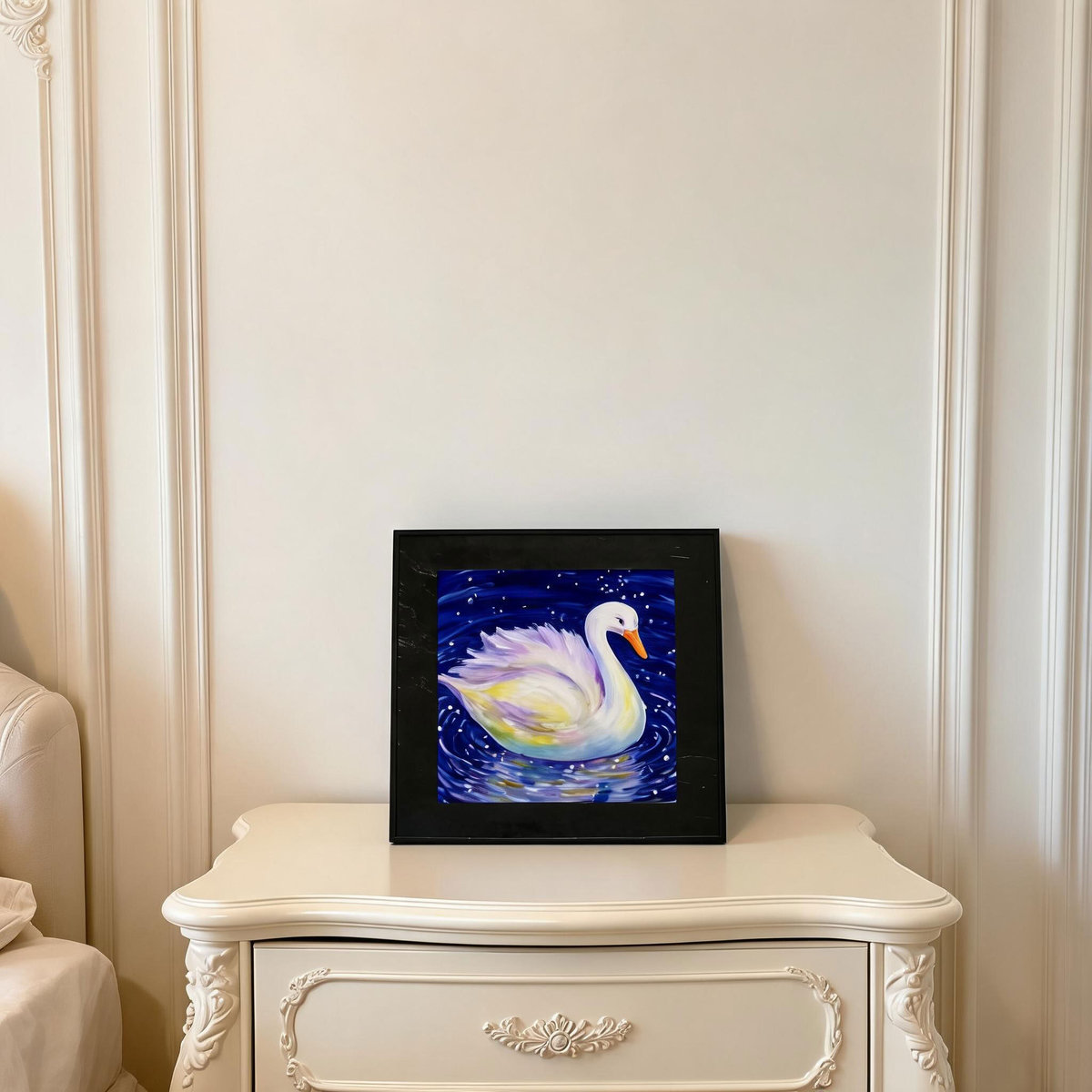 Free Custom Engraving Hand-Painted Swan Oil Painting Wall Art - Image 3