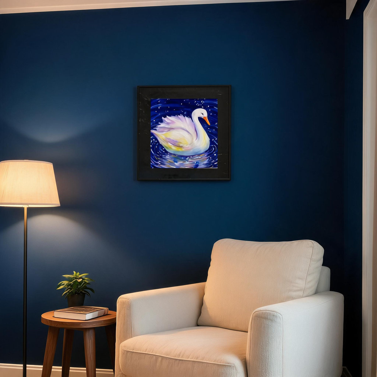 Free Custom Engraving Hand-Painted Swan Oil Painting Wall Art - Image 4