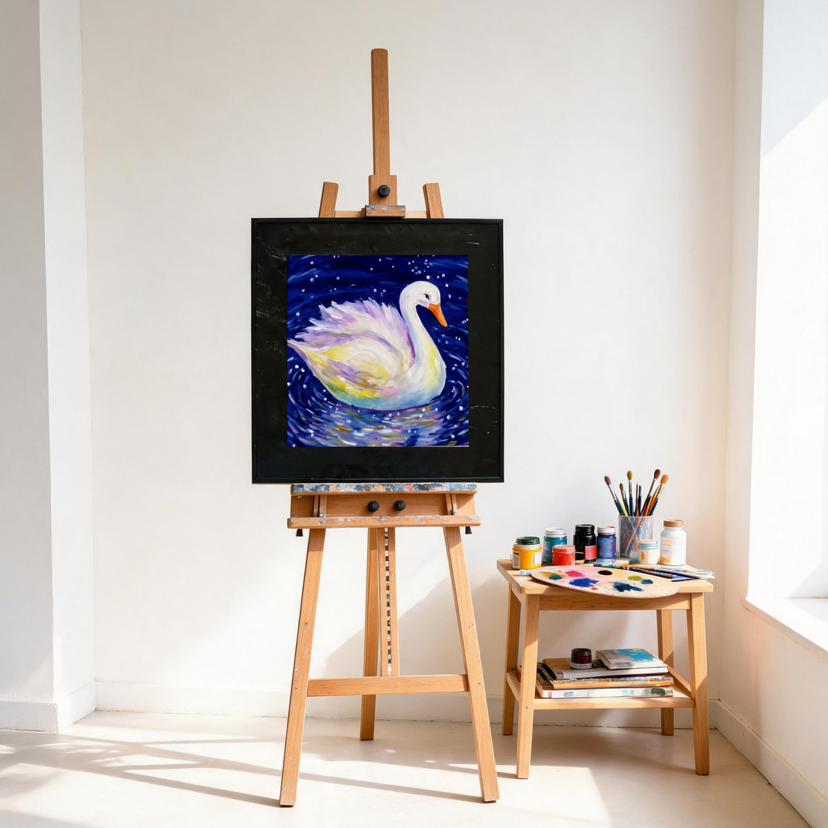 Free Custom Engraving Hand-Painted Swan Oil Painting Wall Art - Image 5