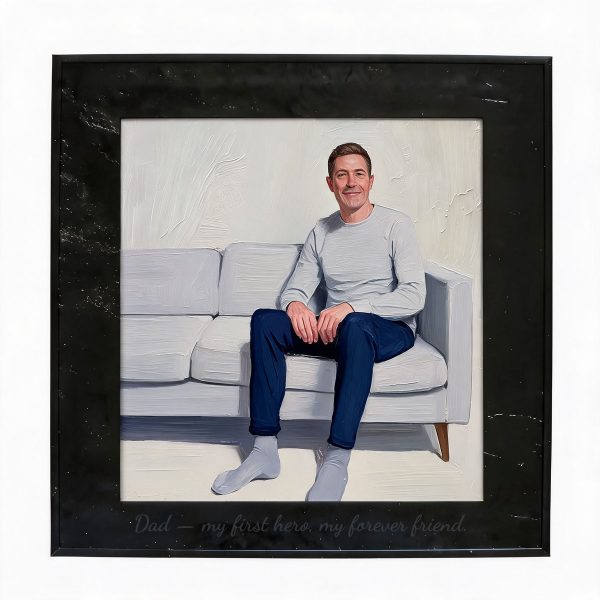Personalized Gifts for Dad : Custom Portrait | Vintage Cowhide-Framed Oil Painting