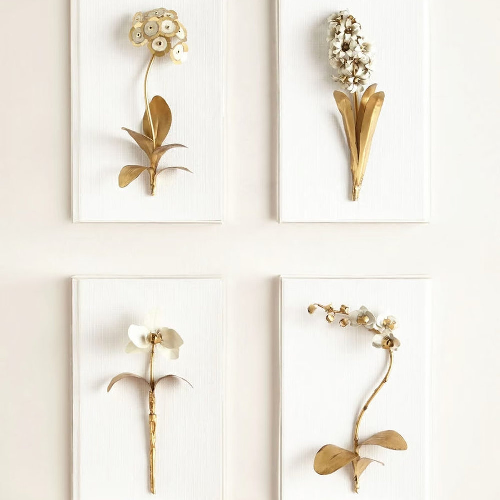 gold and white botanical metal wall art